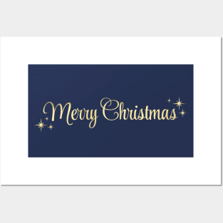 Merry Christmas lettering in red and gold color. Posters and Art